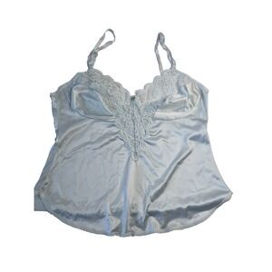 Vtg Babydoll Union Made Cami Top Blue Fairy Ethereal Lingerie Lace Coquette 38